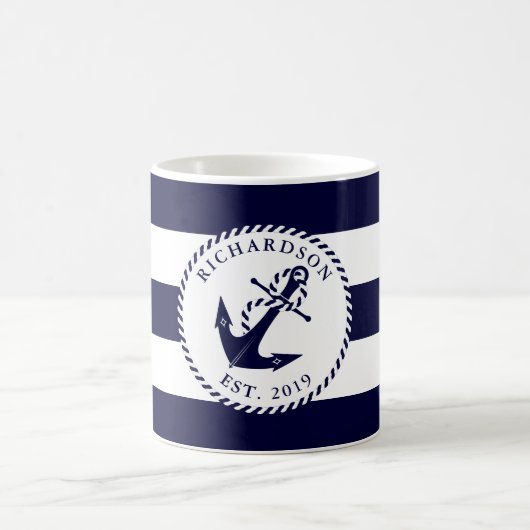Nautic Anchor Navy Blue and White Stripes Family Kaffeetasse (Mittel)