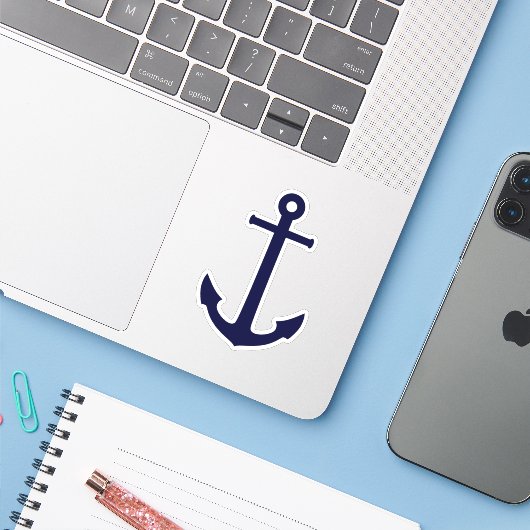 Nautic Anchor Navy Blue Aufkleber (Laptop mit iPhone)