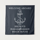 Nautic Anchor Navy Blue Beach oder Lake House Wandteppich (Vorderseite)