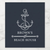 Nautic Anchor Navy Blue Beach oder Lake House Weinetikett (Einzelnes Label)