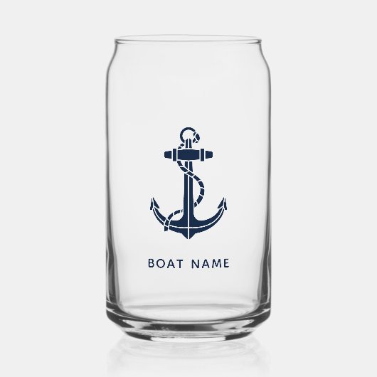 Nautic Anchor Navy Blue Boat Name Custom Dosenglas (Vorderseite)