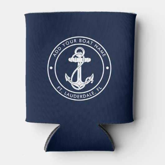 Nautic Anchor Navy Blue Boat Name Custom Dosenkühler (Vorderseite)