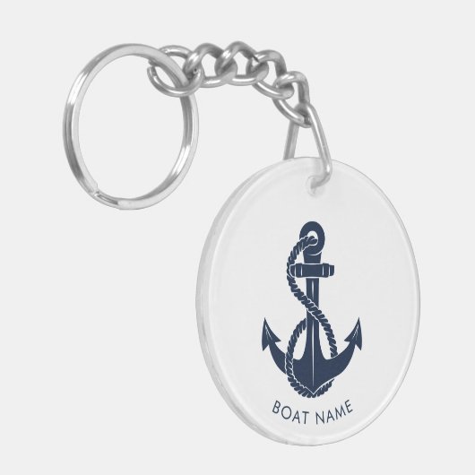 Nautic Anchor Navy Blue Boat Name Custom Schlüsselanhänger (Vorderseite links)