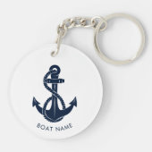 Nautic Anchor Navy Blue Boat Name Custom Schlüsselanhänger (Rückseite)