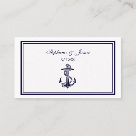 Nautic Anchor Navy Blue Gerahmt 2 Escort Cards Platzkarte (Vorderseite)
