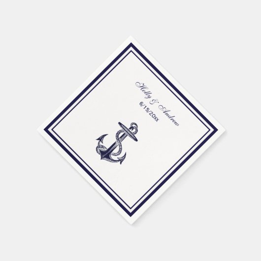 Nautic Anchor Navy Blue Gerahmt 2 Napkins Serviette (Ecke)