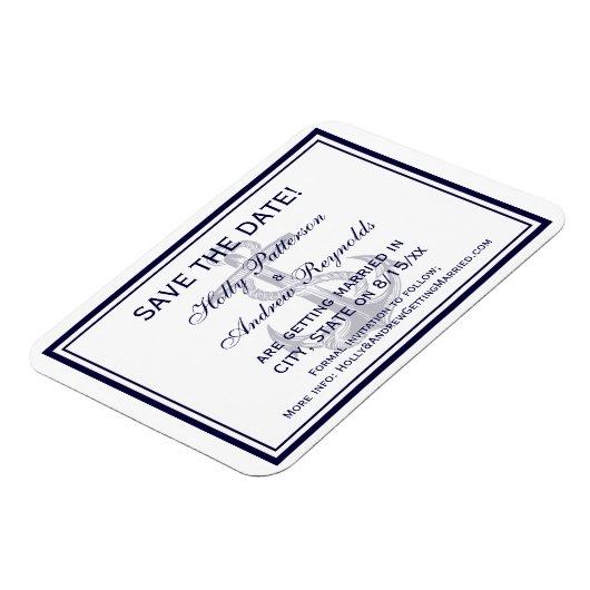 Nautic Anchor Navy Blue Gerahmt 2 Save the Date Magnet (Linke Seite)