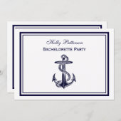 Nautic Anchor Navy Blue Gerahmt 2H Bachelorette Einladung (Vorne/Hinten)