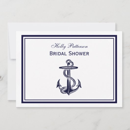 Nautic Anchor Navy Blue Gerahmt 2H Brautparty Einladung (Vorderseite)