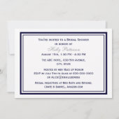 Nautic Anchor Navy Blue Gerahmt 2H Brautparty Einladung (Rückseite)