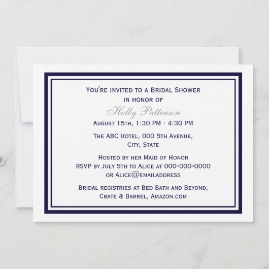 Nautic Anchor Navy Blue Gerahmt 2H Brautparty Einladung (Rückseite)