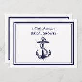 Nautic Anchor Navy Blue Gerahmt 2H Brautparty Einladung (Vorne/Hinten)