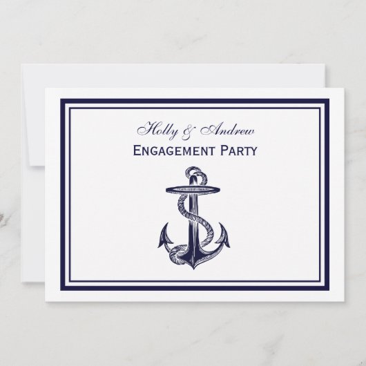Nautic Anchor Navy Blue Gerahmt 2H Verlobung Einladung (Vorderseite)