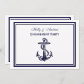 Nautic Anchor Navy Blue Gerahmt 2H Verlobung Einladung (Vorne/Hinten)