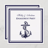 Nautic Anchor Navy Blue Gerahmt 2SQ Verlobung Einladung (Vorne/Hinten)