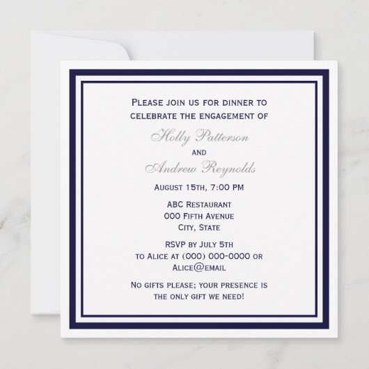 Nautic Anchor Navy Blue Gerahmt 2SQ Verlobung Einladung (Rückseite)