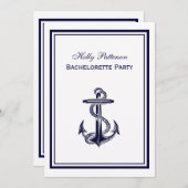 Nautic Anchor Navy Blue Gerahmt 2V Bachelorette Einladung (Vorne/Hinten)