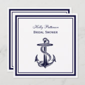 Nautic Anchor Navy Blue Gerahmtes 2SQ-Brautparty Einladung (Vorne/Hinten)
