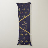 Nautic Anchor Navy Blue Gold Monogram Seitenschläferkissen (Vorderseite Vertikal)