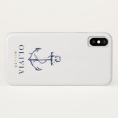Nautic Anchor Navy Blue Gold Monogramm Case-Mate iPhone Hülle (Rückseite (Horizontal))