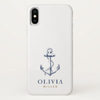 Nautic Anchor Navy Blue Gold Monogramm