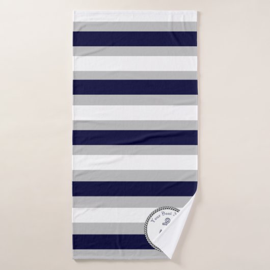 Nautic Anchor Navy Blue Gray White Streifen Badehandtuch (Badehandtuch)