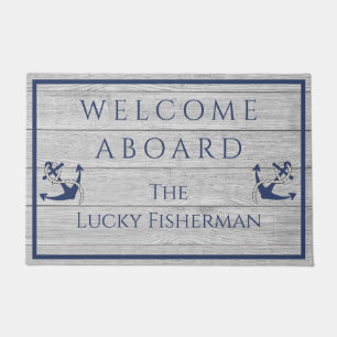 Nautic Anchor Navy Blue Gray Wood Boat Zuhause D Fußmatte