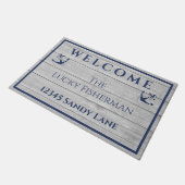 Nautic Anchor Navy Blue Gray Wood Boat | ZUHAUSE Fußmatte (Schrägansicht)