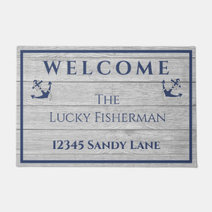 Nautic Anchor Navy Blue Gray Wood Boat   ZUHAUSE Fußmatte