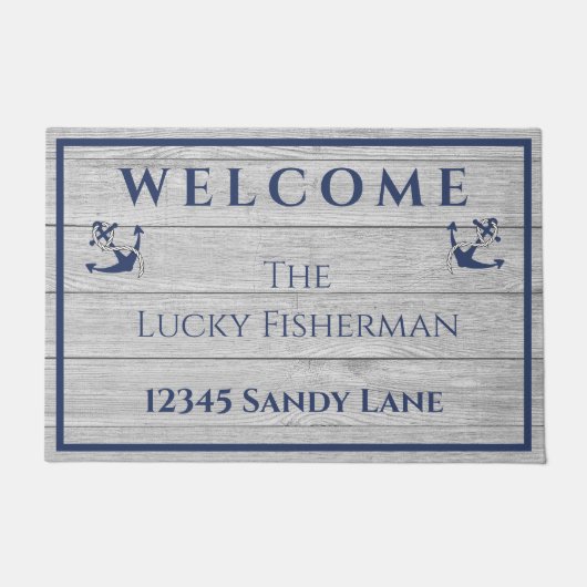 Nautic Anchor Navy Blue Gray Wood Boat | ZUHAUSE Fußmatte (Vorderseite)