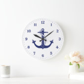 Nautic Anchor Navy Blue Große Wanduhr (Zuhause)