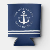 Nautic Anchor Navy Blue Mit Monogramm Beach House Dosenkühler (Vorderseite)