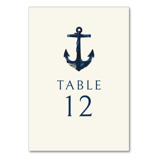 Nautic Anchor Navy Blue Modern Wedding Tischnummer (Rückseite)