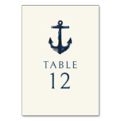 Nautic Anchor Navy Blue Modern Wedding Tischnummer (Vorderseite)