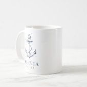 Nautic Anchor Navy Blue Monogram Kaffeetasse (Vorderseite Links)