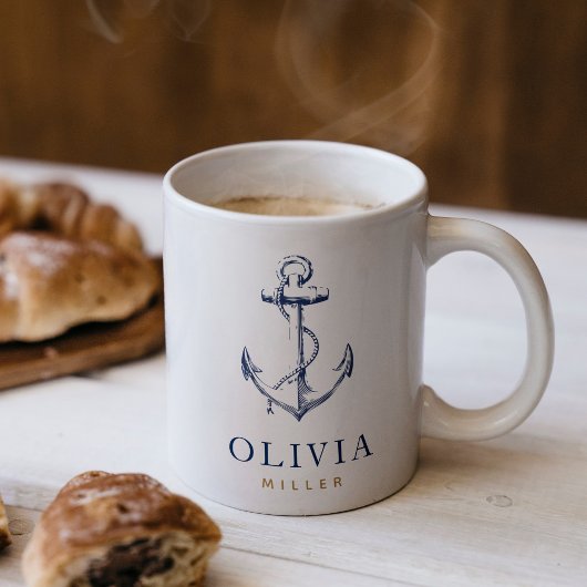 Nautic Anchor Navy Blue Monogram Kaffeetasse