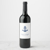 Nautic Anchor Navy Blue Monogram Wedding Weinetikett (Vorderseite)