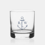 Nautic Anchor Navy Blue Monogram Whiskyglas (Vorderseite)