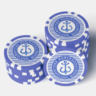 Nautic Anchor Navy Blue Personalisiert Pokerchips