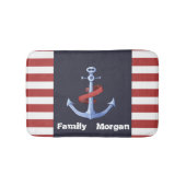 Nautic Anchor Navy Blue, Red Stripes Bath Badematte (Vorderseite)