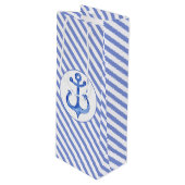 Nautic Anchor - Navy Blue Strift Geschenktasche Geschenktüte Für Weinflaschen (Vorderseite Schrägansicht)