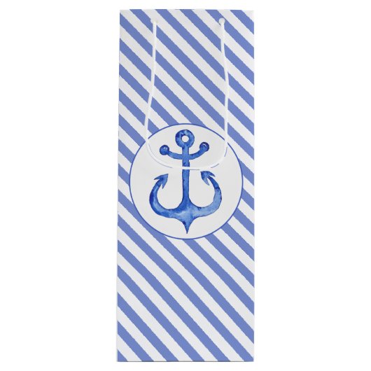 Nautic Anchor - Navy Blue Strift Geschenktasche Geschenktüte Für Weinflaschen (Vorderseite)
