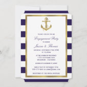 Nautic Anchor Navy Blue Stripe Engagement Party Einladung (Vorderseite)