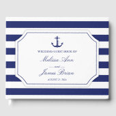 Nautic Anchor Navy Blue Stripe Hochzeit Gästebuch (Vorderseite)