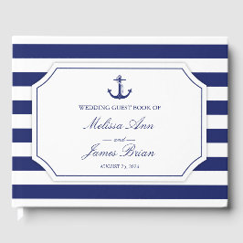 Nautic Anchor Navy Blue Stripe Hochzeit Gästebuch