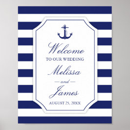 Nautic Anchor Navy Blue Stripe Hochzeit Poster