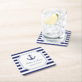 Nautic Anchor Navy Blue Stripe Hochzeit Rechteckiger Pappuntersetzer (Vor Ort)