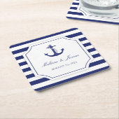 Nautic Anchor Navy Blue Stripe Hochzeit Rechteckiger Pappuntersetzer (angewinkelt)
