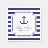 Nautic Anchor Navy Blue Stripe Hochzeit Serviette (Vorderseite)