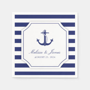 Nautic Anchor Navy Blue Stripe Hochzeit Serviette